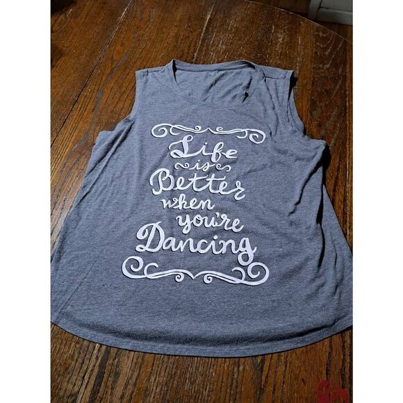 Small Grey White Sleeveless Tank Top Life is Better When Youre Dancing Shirt Top - Picture 1 of 4